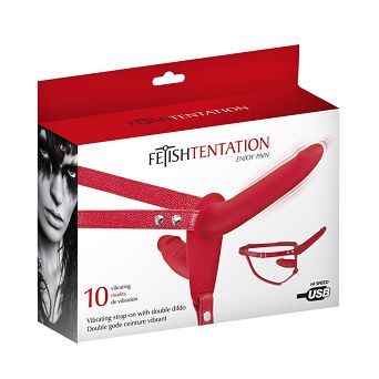 Vibrating Strap-on with Double Dildo Red